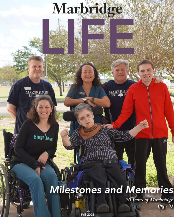 A Group Photo Of Marbridge Residents And Staff On The Cover Of Marbridge LIFE Magazine.