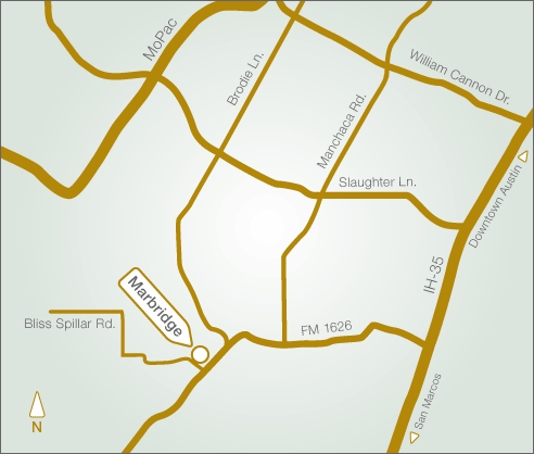 The location of Marbridge on a map of Austin.